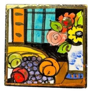 Laura Mostaghel Fruits And Flowers Hand Painted Signed Woman’s Brooch
